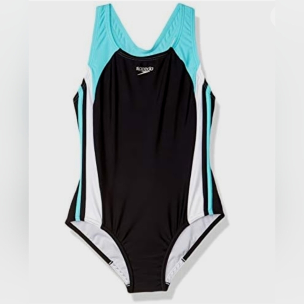 Speedo Girls Infinity Splice One Piece Razor Back Swimsuit Sz 10 UPF 50+
